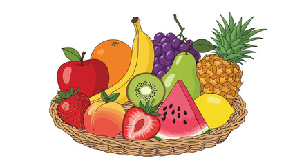 Colorful Assortment of Fresh Healthy Fruits in a Woven Wicker Basket
