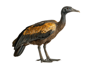 Side view of tan, gray, and black ibis-like bird