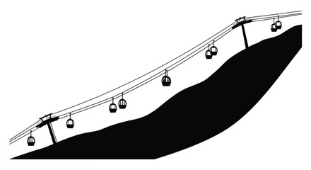 a striking black and white depiction showcasing a cable car system ascending a hill visually representing transportation and scenic views silhouette © mrvect02
