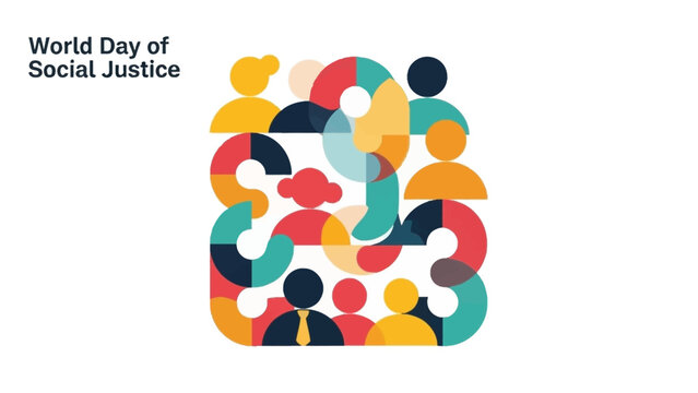 Vector illustration of diverse people in a colorful puzzle composition for World Day of Social Justice with a vibrant, social justice themed design against a clean white background.