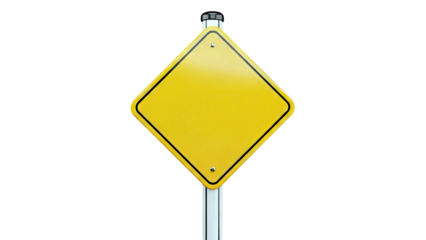 Blank Yellow Diamond Road Sign on Pole