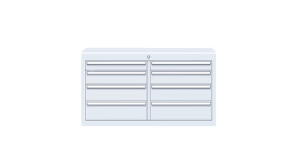 White metal storage cabinet with multiple drawers, industrial steel furniture for organization