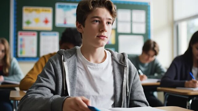 A teenager at school is using a smartphone and is very nervous. Negative, negative emotion in a teenager.
