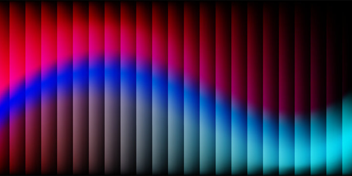 Deep purple and teal vertical light lines on dark surface. Futuristic abstract gradient textured dark vertical glass grooves. Modern elegant cover template, vector illustration