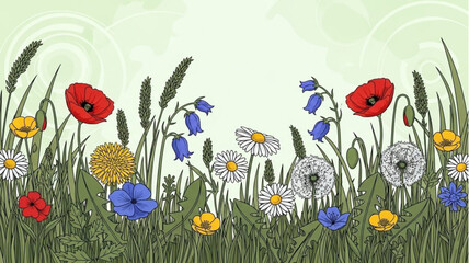 Vibrant Wildflower Meadow Border Illustration. © milah