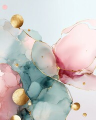 Abstract Fluid Art Background With Pink Teal And Gold Accents