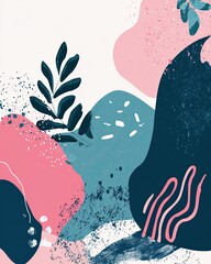 Abstract Floral Design With Pink Teal And Blue Colors