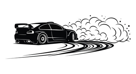 a striking graphic illustration depicts a black sports car performing a dramatic drift with smoke and tire marks silhouette high quality © mrvect02