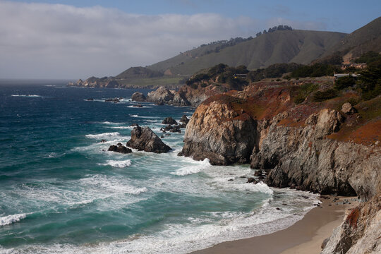 Waves crashing at beach in Big Sur, CA