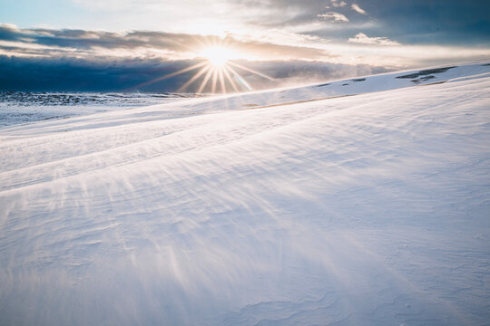 Cold and windy conditions in winter on Vatnajokull Glacier, Iceland