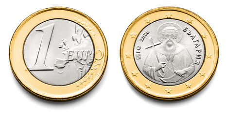 One Euro Coin, macro isolated on white