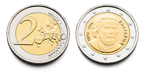 2 Euro Coin, macro isolated on white