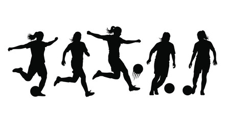 a dynamic illustration depicting female athletes engaged in soccer actions showcasing movement and athleticism presented as a striking silhouette high quality © mrvect02