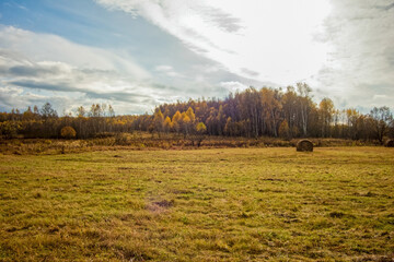 A mown field in late autumn on a cloudy day