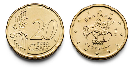 20 Euro Cent Coin, macro isolated on white background