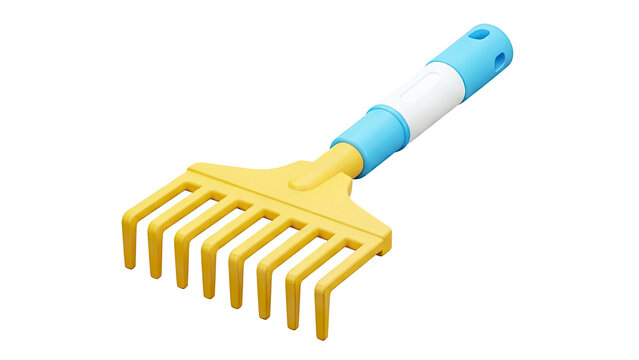 Yellow and blue plastic rake for children