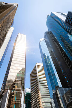 Low angle view of modern office buildings