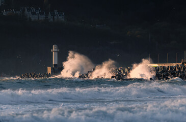 Lighthouse at sunrise in Varna, Bulgaria