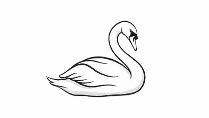 Fototapeta premium Elegant black and white line drawing of a graceful swan floating on the water, with simple lines creating a sense of calm and beauty.