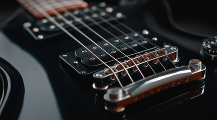 Fototapeta premium electric guitar close up with strings and control knobs on dark background 