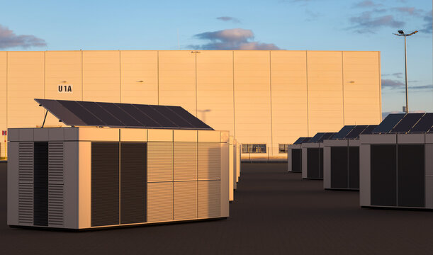 eco-friendly energy storage facility that creates energy reserves for industrial installations.3D rendering.