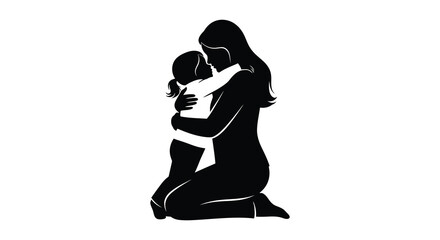 a tender moment depicted in a black and white illustration showcasing a mother embracing her child a loving and intimate scene silhouette
