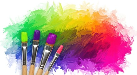 Obraz premium Paint Brushes Creating Rainbow Swirl