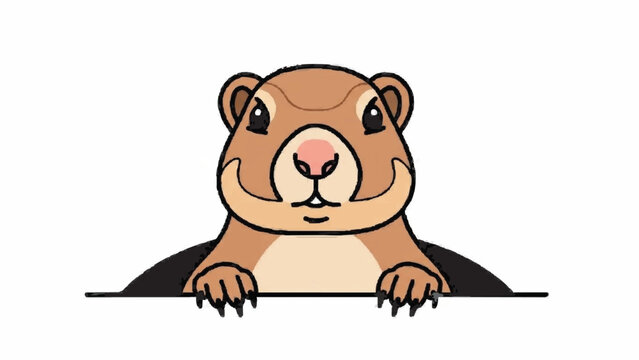 Cute cartoon groundhog or gopher peeking out of a hole in the ground with a curious and friendly expression on a white background.