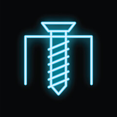 Blue neon icon of a screw, representing the concept of fastening and construction