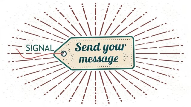 A stylized tag with 'Send your message' text surrounded by radiating dotted lines symbolizing communication