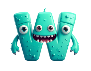 Three Cartoon Characters with Eyes and Mouth.