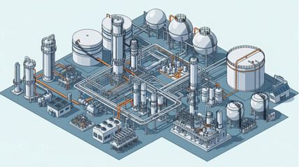 Industrial Chemical Plant Complex with Tanks and Pipes. © IPAN