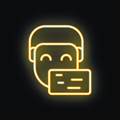 Fototapeta premium Yellow glowing neon icon of a man wearing vr glasses enjoying a virtual reality experience