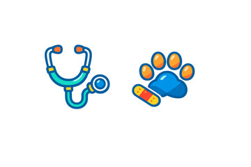 Veterinary Icons: Stethoscope and Paw Print with Bandage