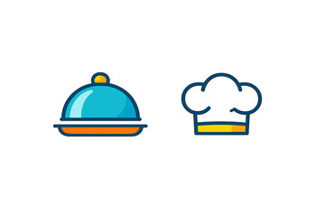 Chef hat and food cloche icons with glowing effect