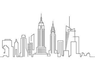 New York City skyline line art illustration of modern buildings skyscrapers in Manhattan urban cityscape in minimalist style for travel tourism business real estate architecture presentations and webs