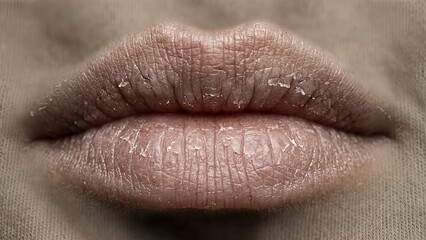 Obraz premium Extreme Close Up of Dry Cracked Lips Texture