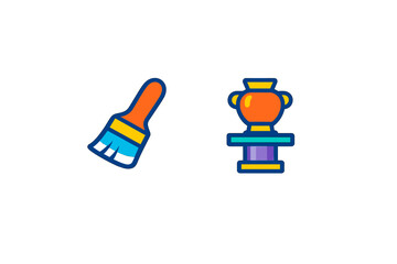 Painted trophy and paintbrush icons with blue neon glow