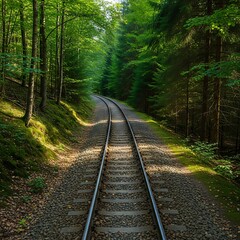 Obraz premium Railway Through Verdant Forest - A Scenic Journey.
