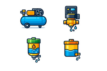 Set of four icons of industrial equipment
