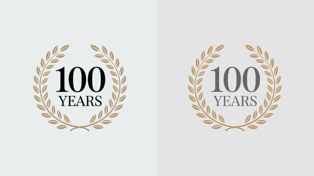 Elegant laurel wreath marking 100 years anniversary celebration for corporate event or business milestone company success professional achievement century commemoration graphic design template for mar