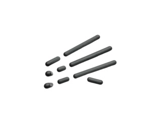 Collection of Black Cylindrical Objects Arranged.