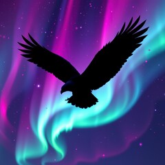 Fototapeta premium Majestic Bird Soaring Under Colorful Auroras