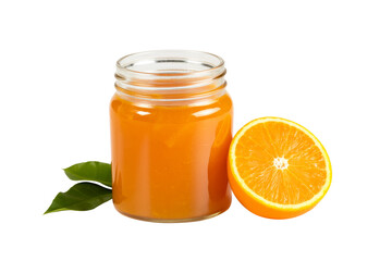 Delicious Orange Jam and Citrus Fruit in a Glass Jar with a Fresh Orange Half, perfect for a Homemade Spread.