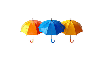 Obraz premium An illustration of an open, brightly colored umbrella with a blue handle, providing shade and protection from water, against a white background