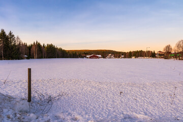 Beautiful winter landscape in Finnish Lapland around Akaslompolo, Finland