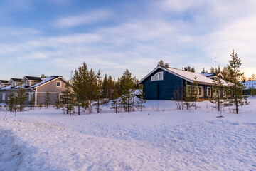 Beautiful winter landscape in Finnish Lapland around Akaslompolo, Finland