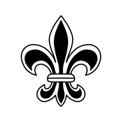 Fleur-de-lis vector icon. Classic heraldic lily symbol representing royalty, nobility, and French heritage. Elegant decorative element for luxury branding and historical design. For Mardi Gras.