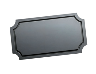 Black Metal Sign with Ornate Frame.