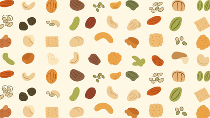 Obraz premium Assorted Nuts And Seeds Pattern In A Uniform Arrangement, Healthy Snacks Backdrop